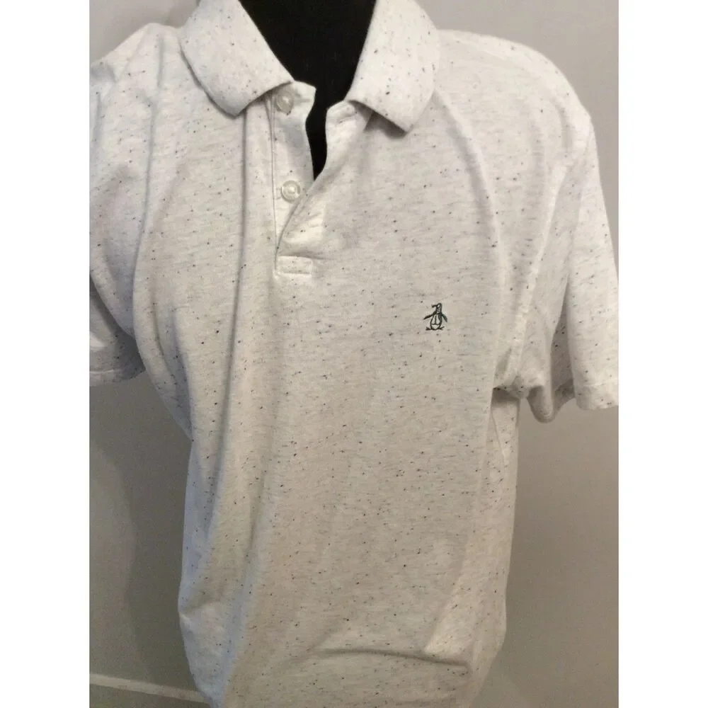 Original Penguin Golf Polo Off White Blue Specks Large L Munsingwear